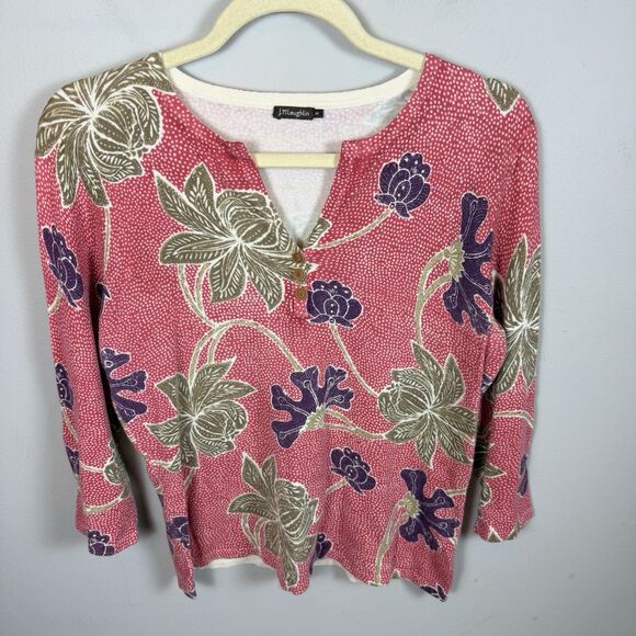 J.McLaughlin Women’s Top Sweater Polka Dot Tropical Button 3/4 Sleeve Med - Picture 1 of 6